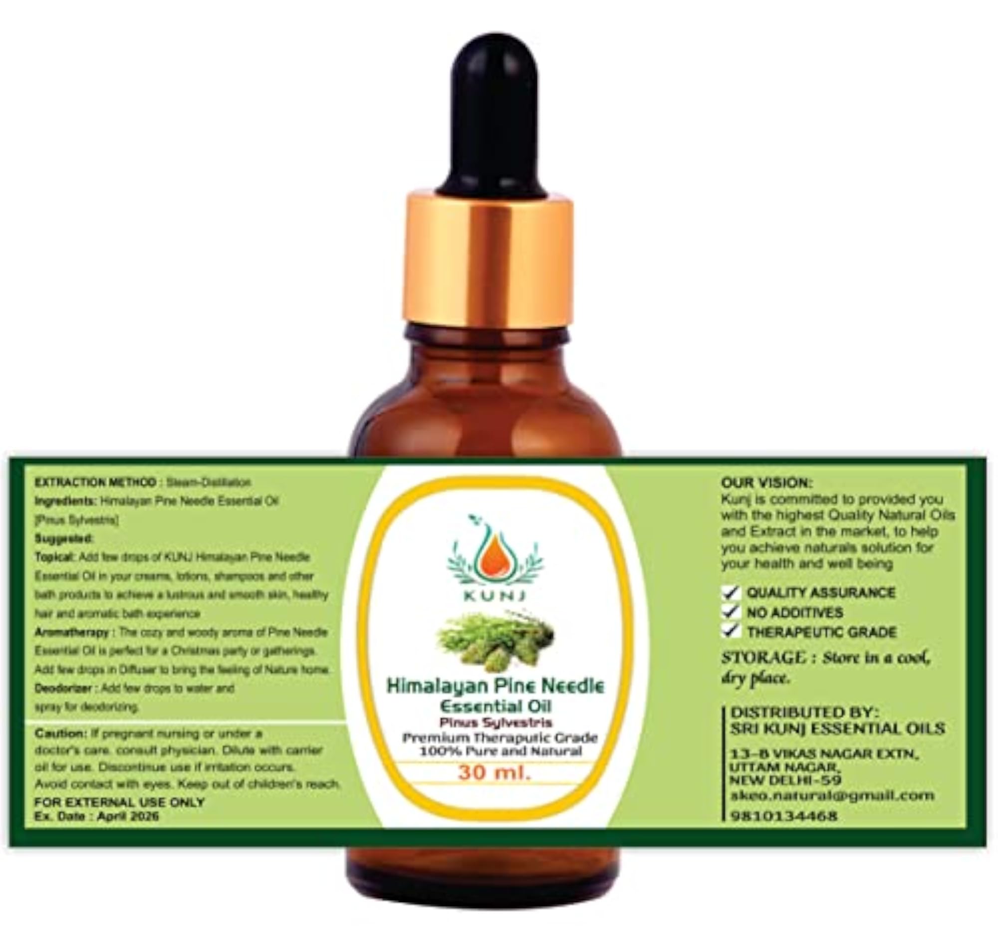 KUNJ Himalayan Pine Needle Essential Oil, 100% Pure & Natural